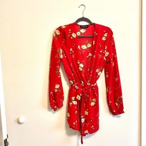 Asos Tall long sleeve tie waist romper